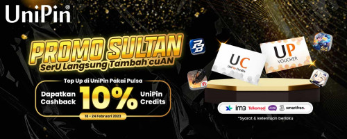 Promo SULTAN (Seru Langsung Tambah Cuan) - Top Up di UniPin Pakai Pulsa, Dapatkan 10% UniPin Credits + 50.000 UniPin Credits!